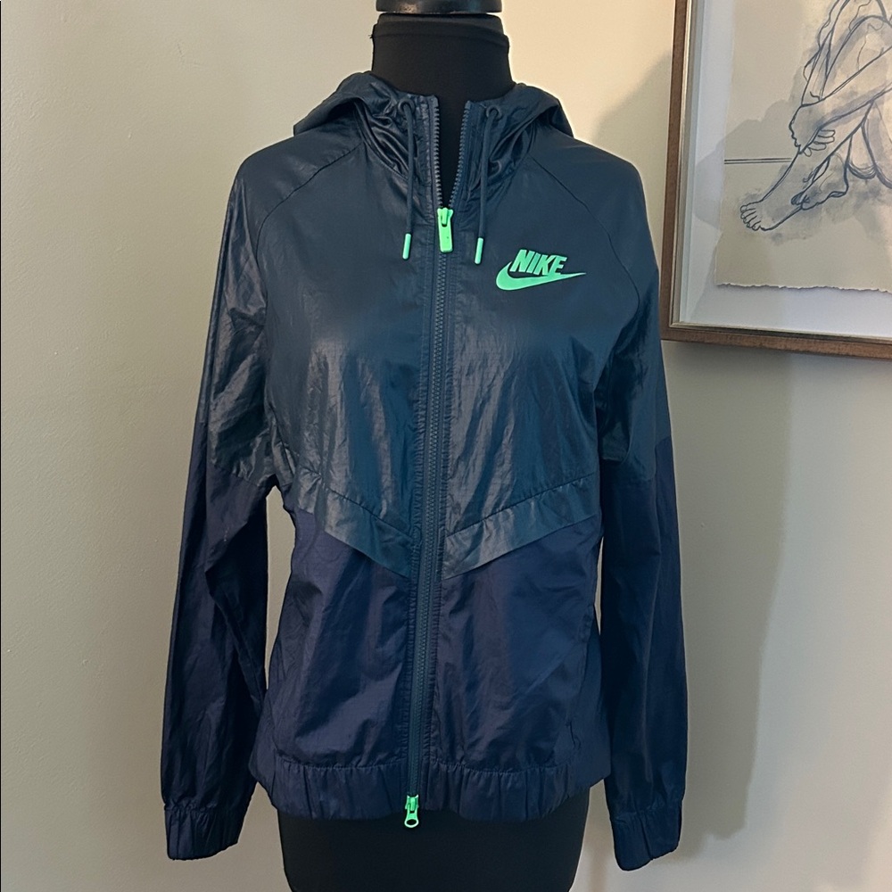 Nike | Windbreaker Jacket Blue Colorblock Full Zip Neon Logo-medium